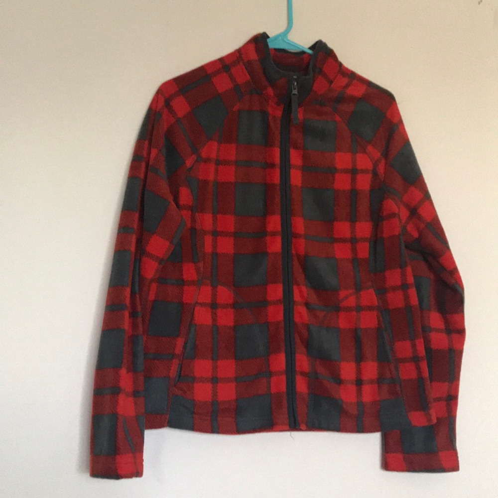 Red plaid, fleece, zip up